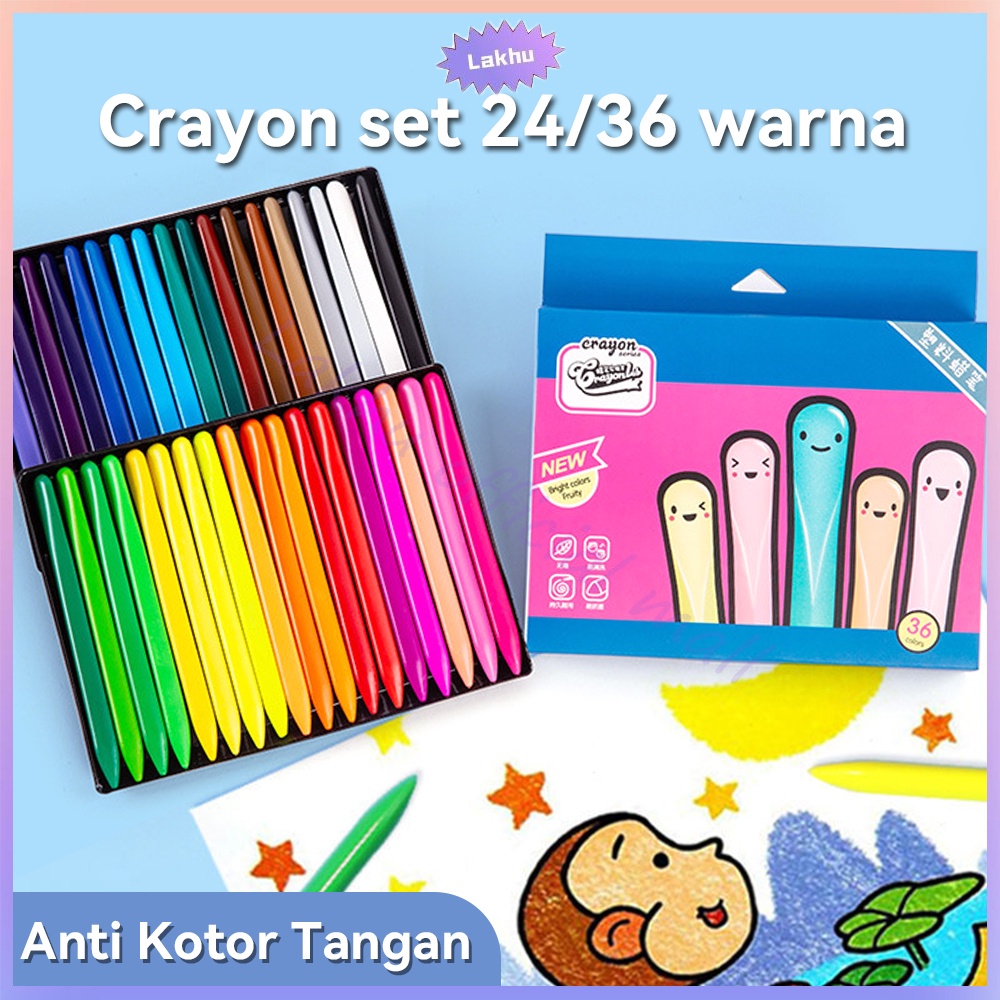 Lakhu plastic crayon anak anti kotor crayon lab 24/36 warna /krayon anak