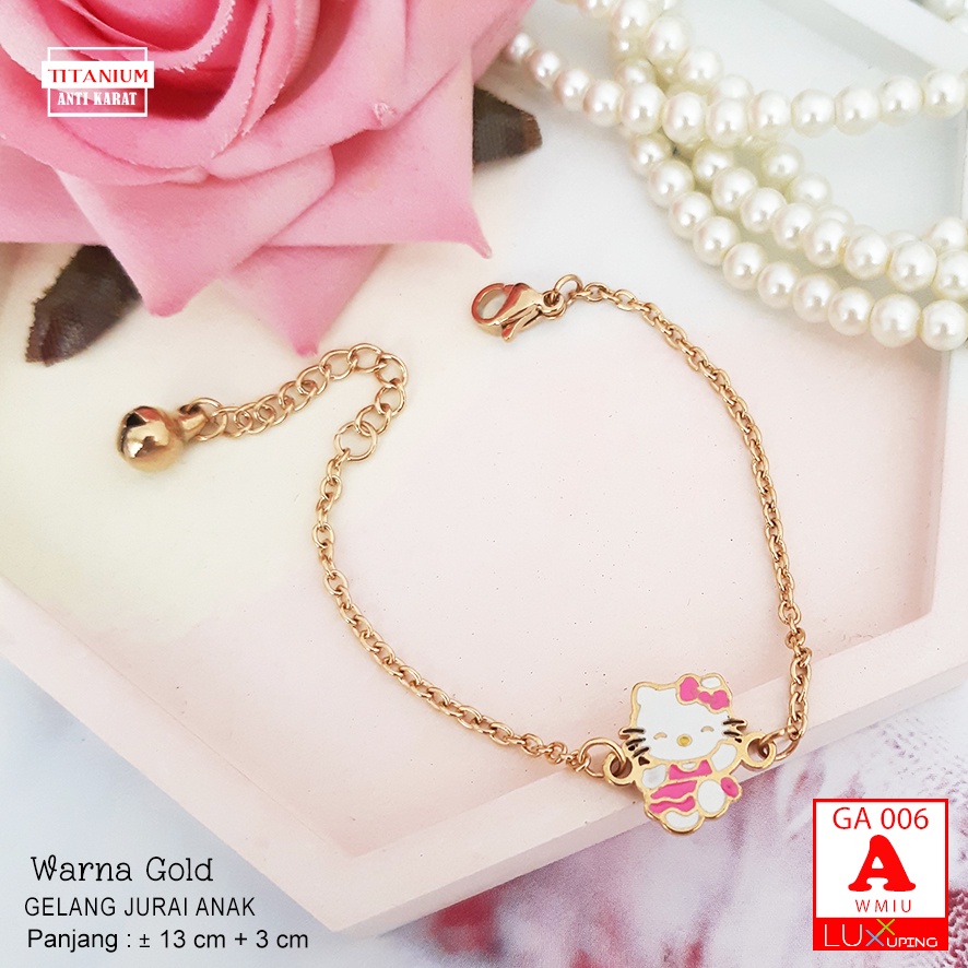 GA 006 Gelang Anak Titanium Hello Kitty Perhiasan Anti Karat Selamanya Warna Gold Luxx Xuping