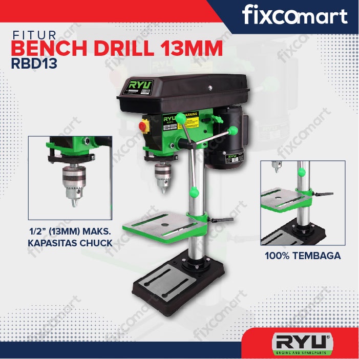 Ryu Bench Drill Rbd 13 / Mesin Bor Duduk 350 W / Mesin Bor Besi