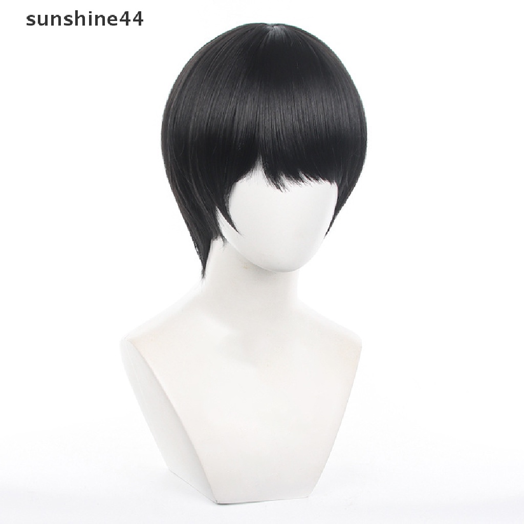 Sunshine Anime Chain Man Yoshida Hirofumi Cosplay Wig Pendek Hitam Tahan Panas Sintetis Wig Pesta Halloween.