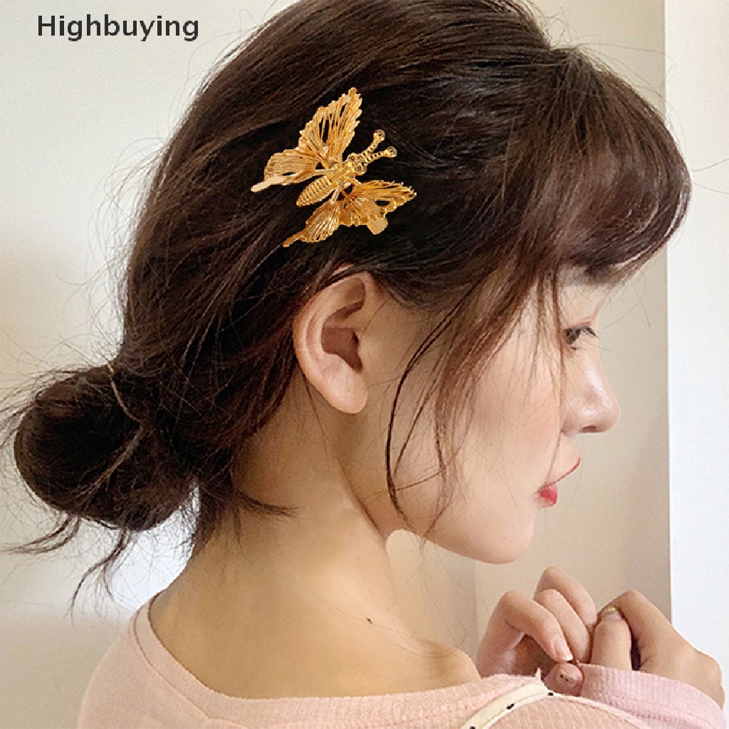 Hbid Jepit Rambut Kupu Bergerak Lucu Emas Aksesoris Rambut Vintage Barrettes Glory