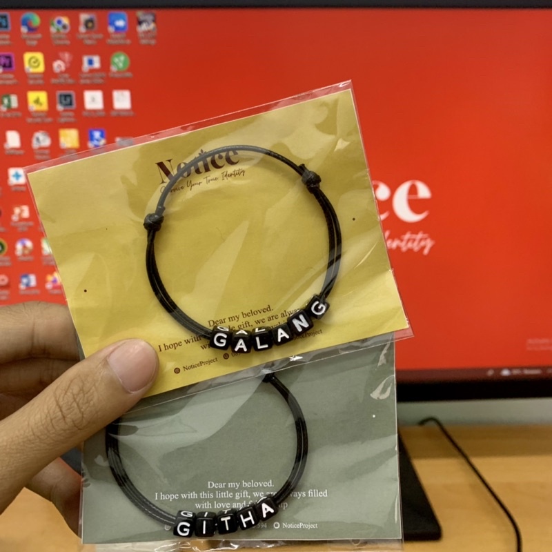 [COD] Gelang Custom Nama Dadu / Tali Korea 1.5mm / Double Slide