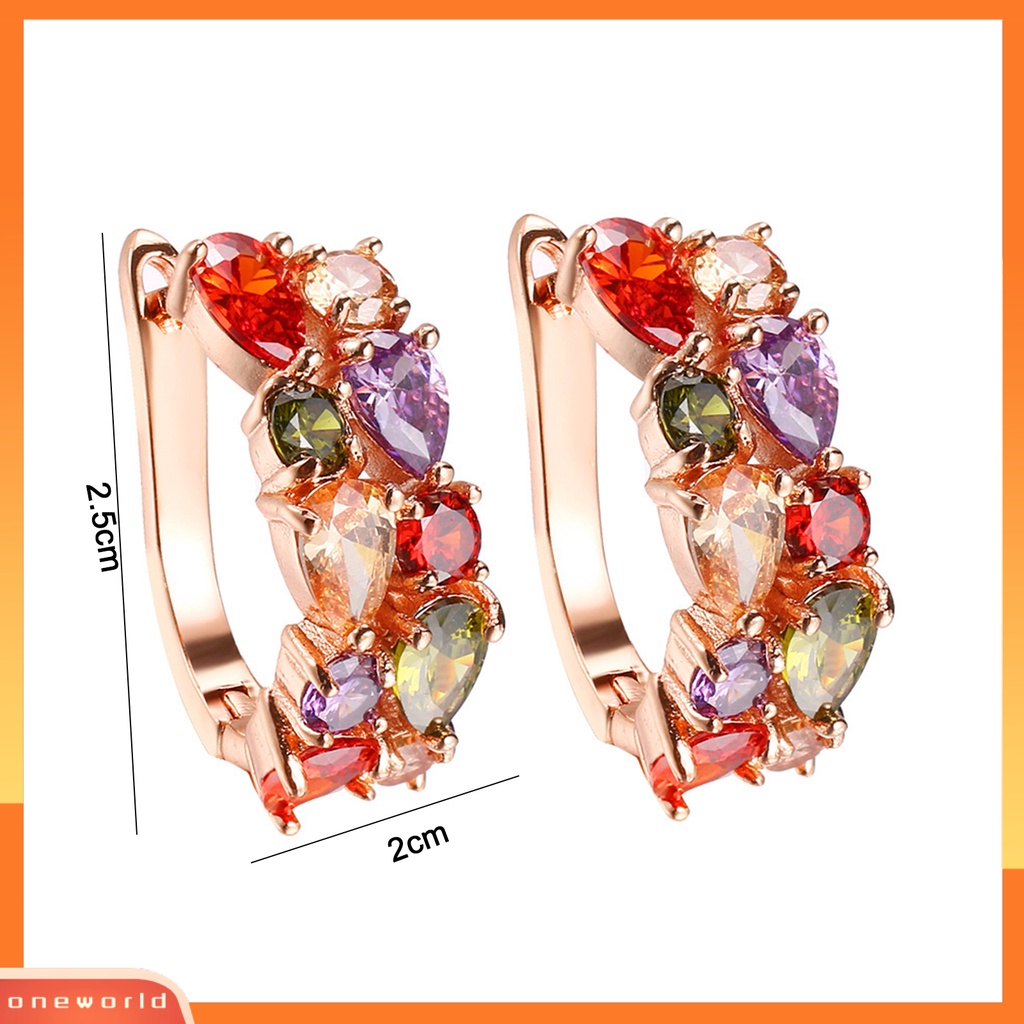 {oneworld} 1pasang Anting Wanita Trendi Warna-Warni Cubic Zirconia Nyaman Dipakai Aksesori Fashion Anting Hoop Untuk Pesta