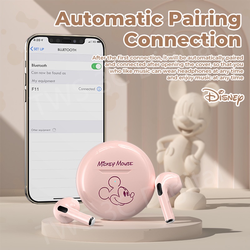 Disney TWS Headset Bluetooth 5.2 Kartun Mini Wireless Pro4 Earphone HIFI Musik 100% Ori Dengan Mikrofon