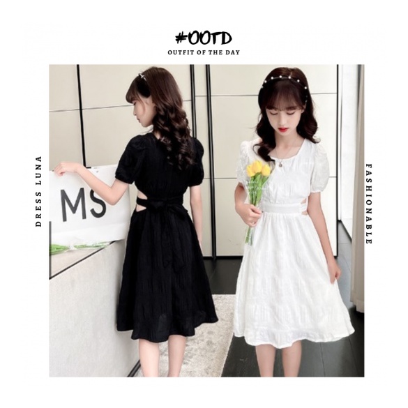 Dress Anak Perempuan Warna Hitam Gaun Putih Gaun Katun Putih Import