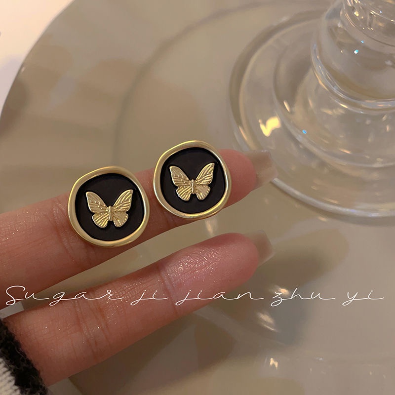 Anting Kupu-Kupu Vintage Anting Bulat Elegan Tidak Teratur Untuk Aksesoris Wanita