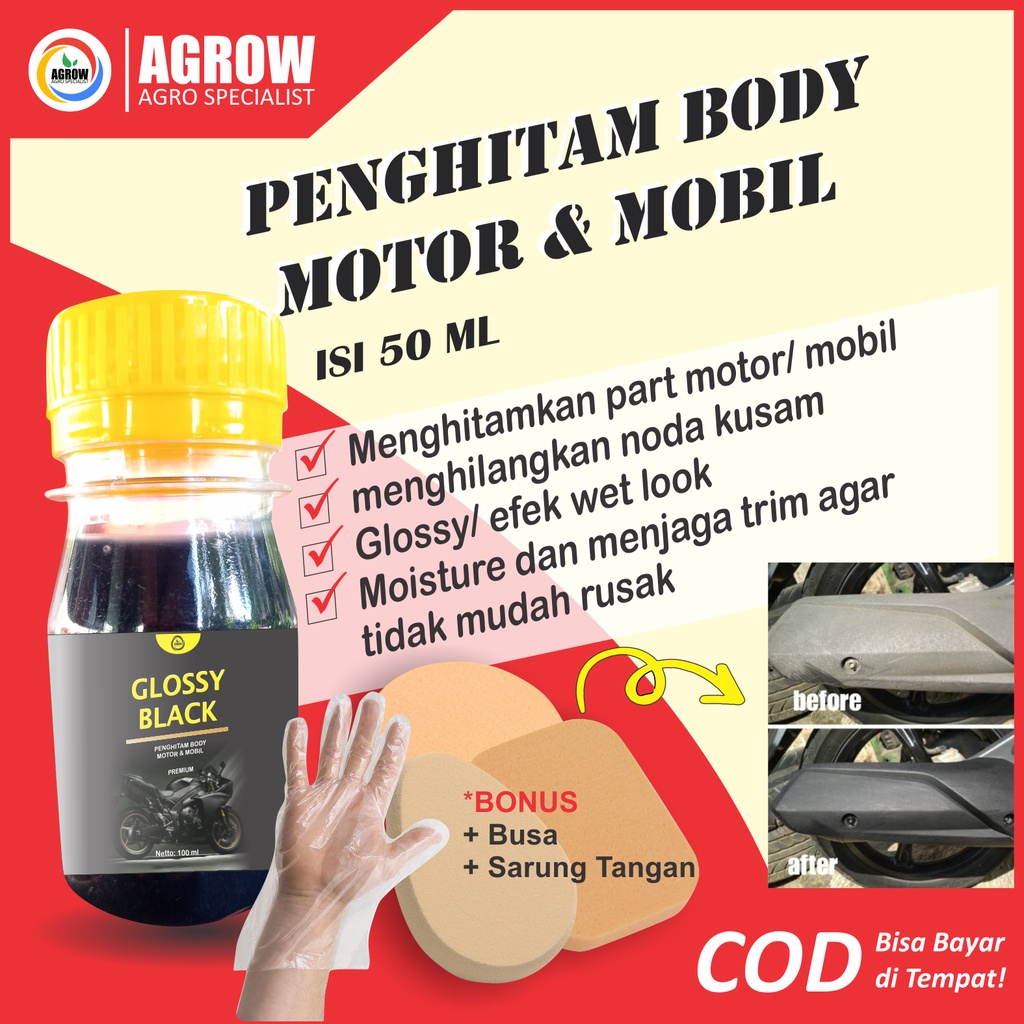 Glossy Black Polish ORI 50 ml Penghitam Dashboard Body Kasar Motor &amp; Mobil by Agrow (Trim Restorer)