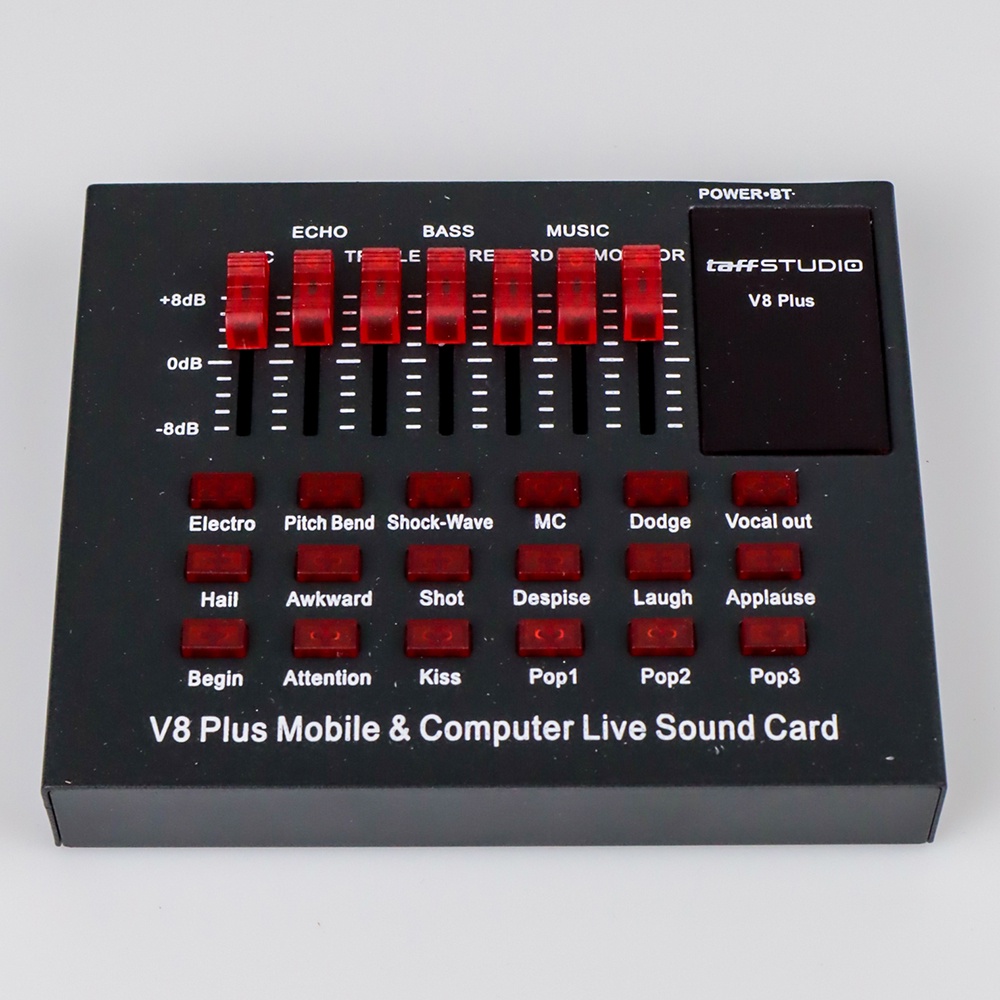 TaffSTUDIO Bluetooth USB External Soundcard Live Mic Headset - V8 Plus - Black