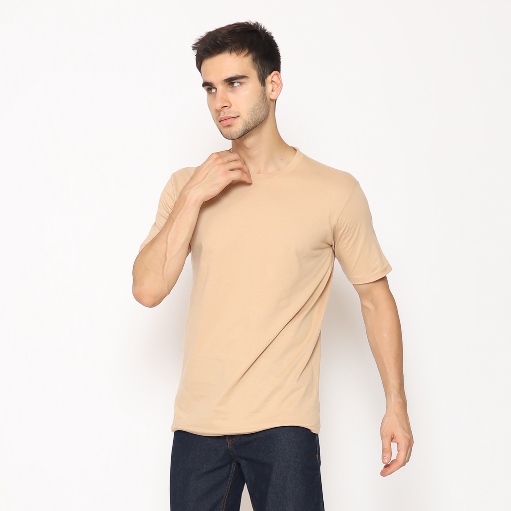 Yuzin Kaos Polos Pria Lengan Pendek Cotton Combed Premium Warna Cream