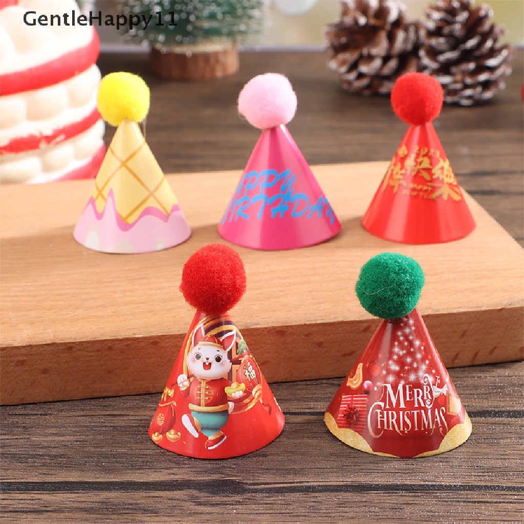 Gentlehappy 1Box Topi Mini Baking Kue Topper 1: 12rumah Boneka Miniatur Topi Hairball Topi Ulang Tahun Topi Natal Scene Decor Mainan id