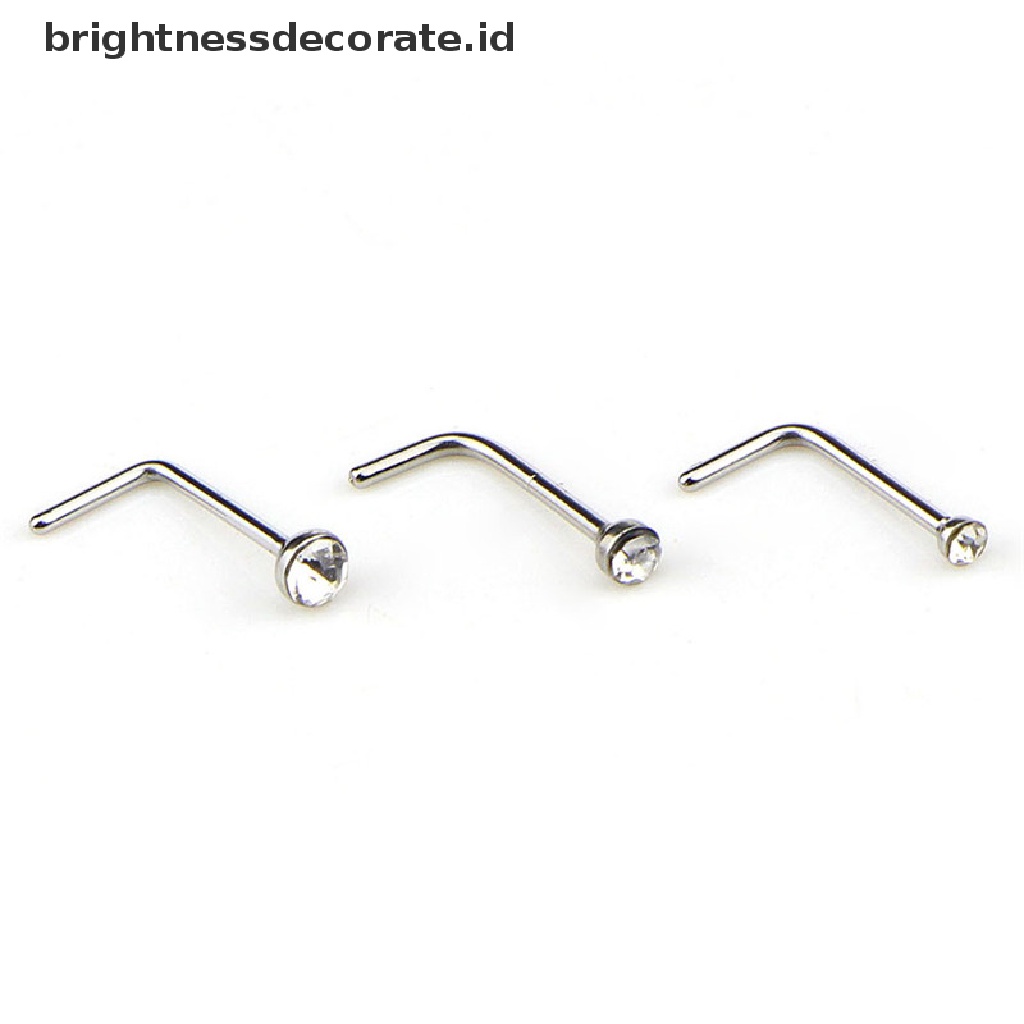 [Birth] 60pcs/set Stainless Steel CZ Kristal Bentuk L Cincin Hidung Body Stud [ID]