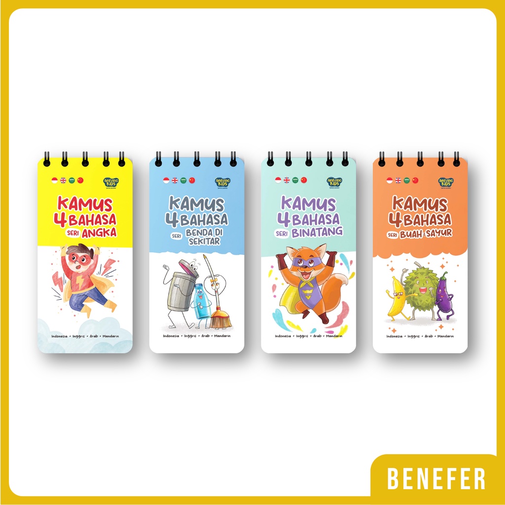 Kamus 4 Bahasa untuk Anak - Indonesia, Inggris, Arab, Mandarin