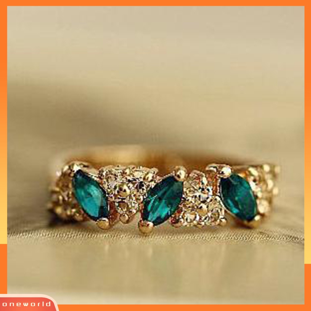 {oneworld} Vintage Wanita Emerald Cubic Zirconia Bertatahkan Jari Cincin Hadiah Perhiasan Pernikahan