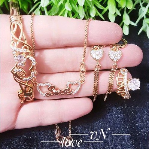 Xuping Set Perhiasan Wanita Motif Love Gold  Terbaru Murah 013b