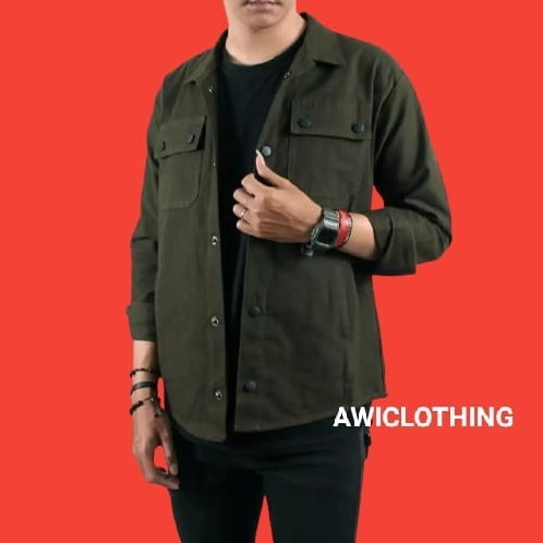 jaket pria Jaket Semi Parka Pria Jaket Trucker Canvas Hijau Army(A3C2) Jaket Pria Parasut Jaket Pria