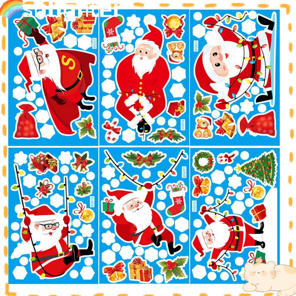 Solighter Merry Christmas Stiker Jendela Dekorasi Dinding Rumah Sticker Self Adhesive Santa Claus