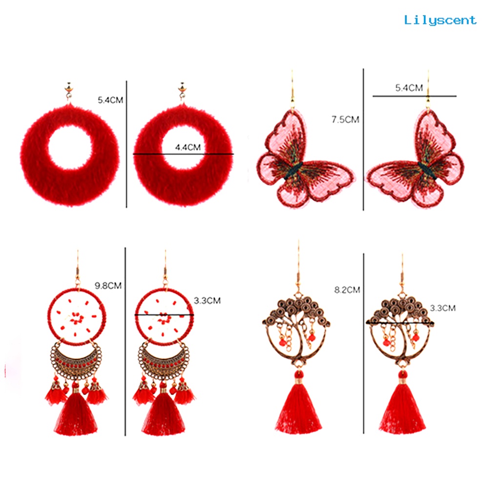 [LS] Anting Long Drop Fashion Red Fringed Anting Rumbai Fashion Panjang Untuk Perempuan