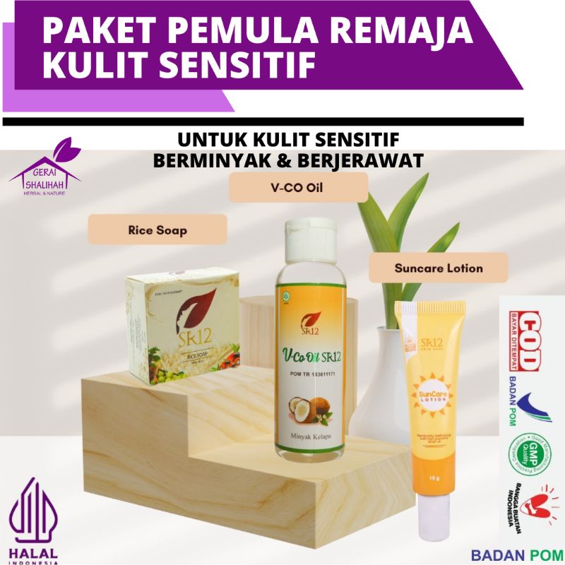 Perawatan wajah Paket pemula Sr12 Basic skincare Kulit sensitif Skincare remaja bpom