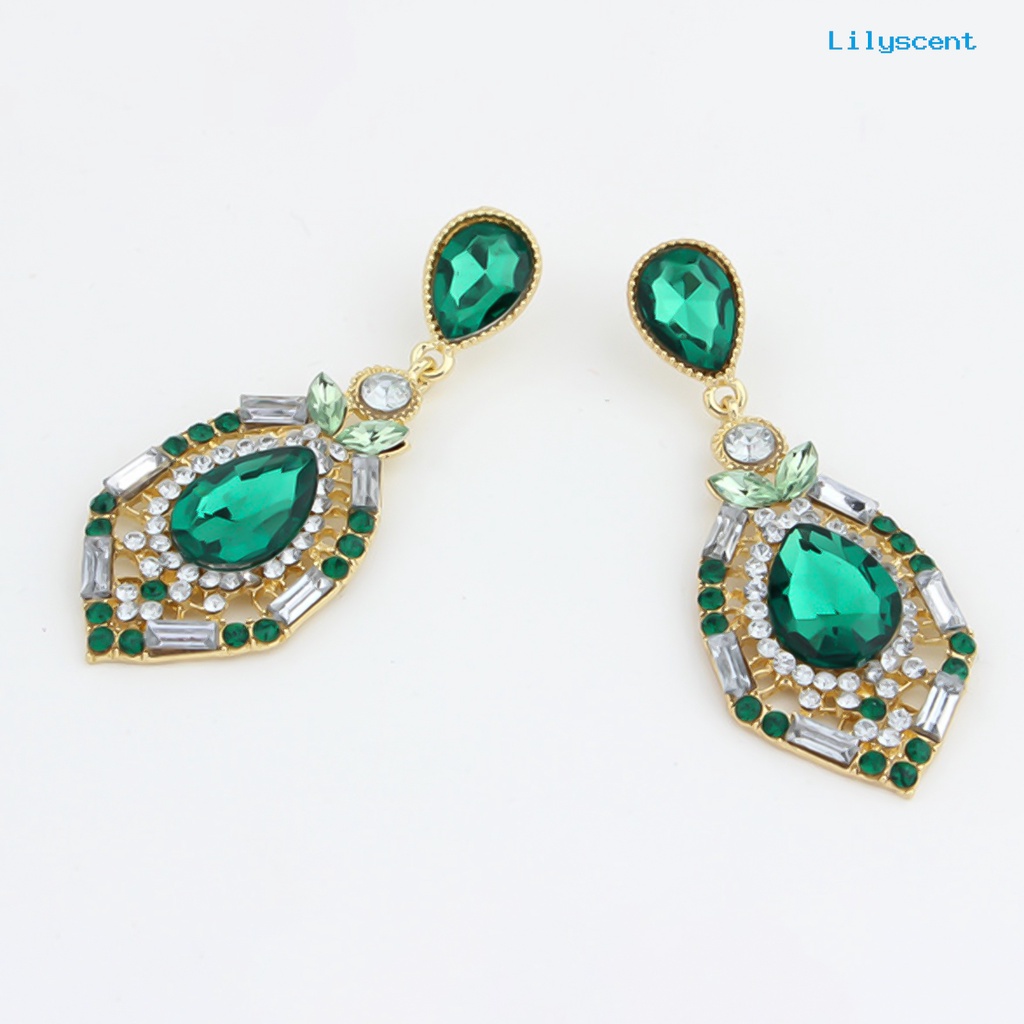 [LS] Anting Wanita Bentuk Tetesan Air Mata Besar Menjuntai Zinc Alloy Berlian Imitasi Earrings Jewelry Untuk Pesta