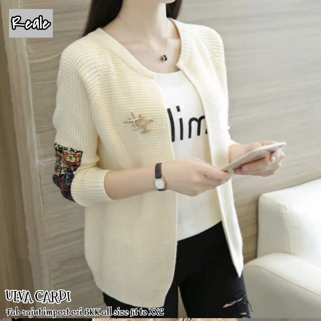 ulva cardy cardi cardigan outer sweater sweter switer baju atasan knit rajut motif import tebal mela