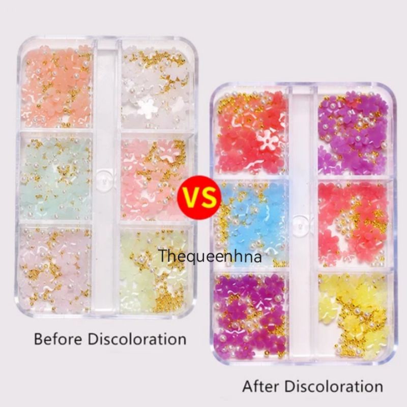 A02 1 Set 6 Sekat Berubah Warna Dengan Sinar UV Lamp Changing Color Ornamen Dekorasi Bunga Hiasan Kuku Bahan Resin Nail Art Decoration Nail Art Resin Flower