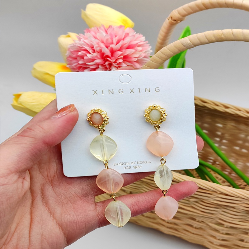 Anting Kristal Warna Wanita Anting Rumbai Anting Studded Earrings Hadiah Pacar Aksesoris Fashion