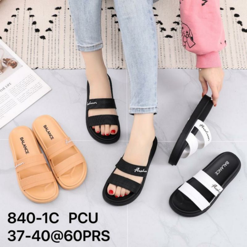 840-1B Original Balance Sandal Selop Motif Ban 2 Karet Wanita Empuk Elastis Impor Sendal Semi Wedges Slop Dua BLC Cewek Kokop Perempuan Jelly Import Elegan Cantik Korean Kekinian Murah 840-1C 840 Fashion