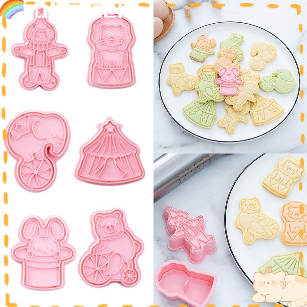 Solighter 6pcs/set Sirkus Hewan DIY Pastry Dekorasi 3D Kartun Plastik Cookie Cutter