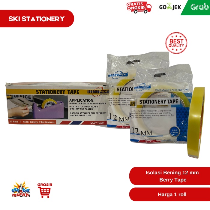

Selotip Isolasi Bening 12 mm x 72 yard BERRY TAPE