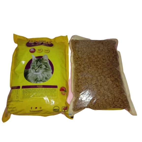 Bolt TERMURAH Tuna Salmon Cat Food Kibble Ikan - 1 Kg 1kg Adult Salmon Kitten Flavour Bulat Ikan ungu kuning pink