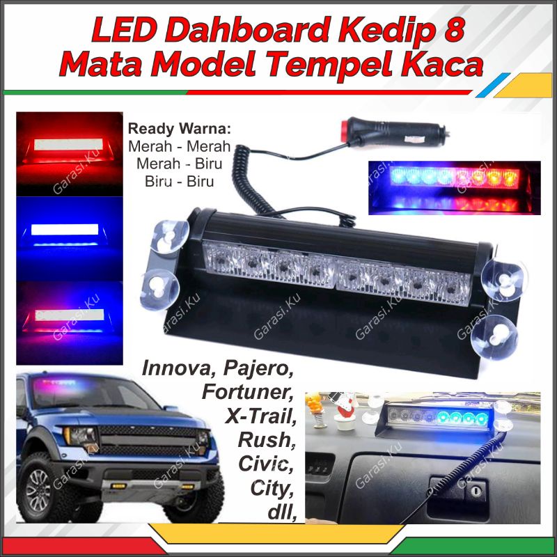 LAMPU LED MOBIL KEDIP TEMPEL KACA DASHBOARD KABIN DEPAN 8 TITIK MATA LED BIRU MERAH AVANZA XENIA JAZ