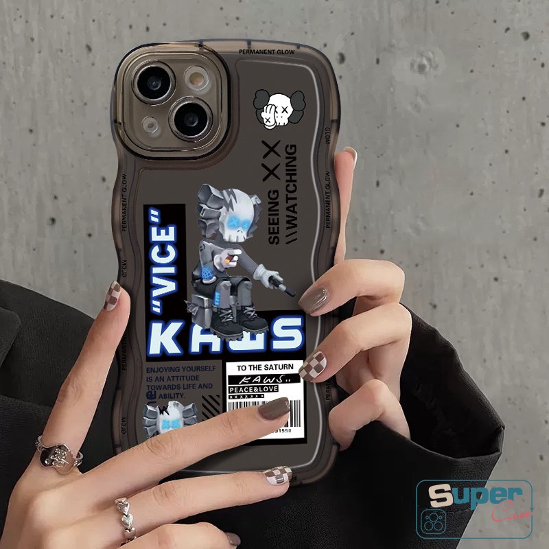 IPHONE Casing Ponsel Kaws Merek Trendi Kompatibel Untuk Iphone11 6 6s 8 7 Plus 12 14 13 11 Pro Max XR X XS Max 14Plus SE 2020 Kartun Beruang Kekerasan Tepi Bergelombang Lembut TPU Penutup Belakang