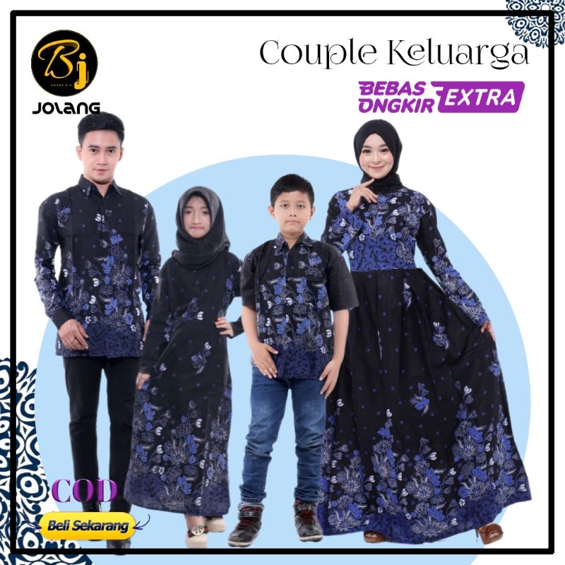 Baju Couple Keluarga Lebaran 2022 Mewah Sarimbit Batik Set Muslim Pasangan Suami Istri Modern Seraga