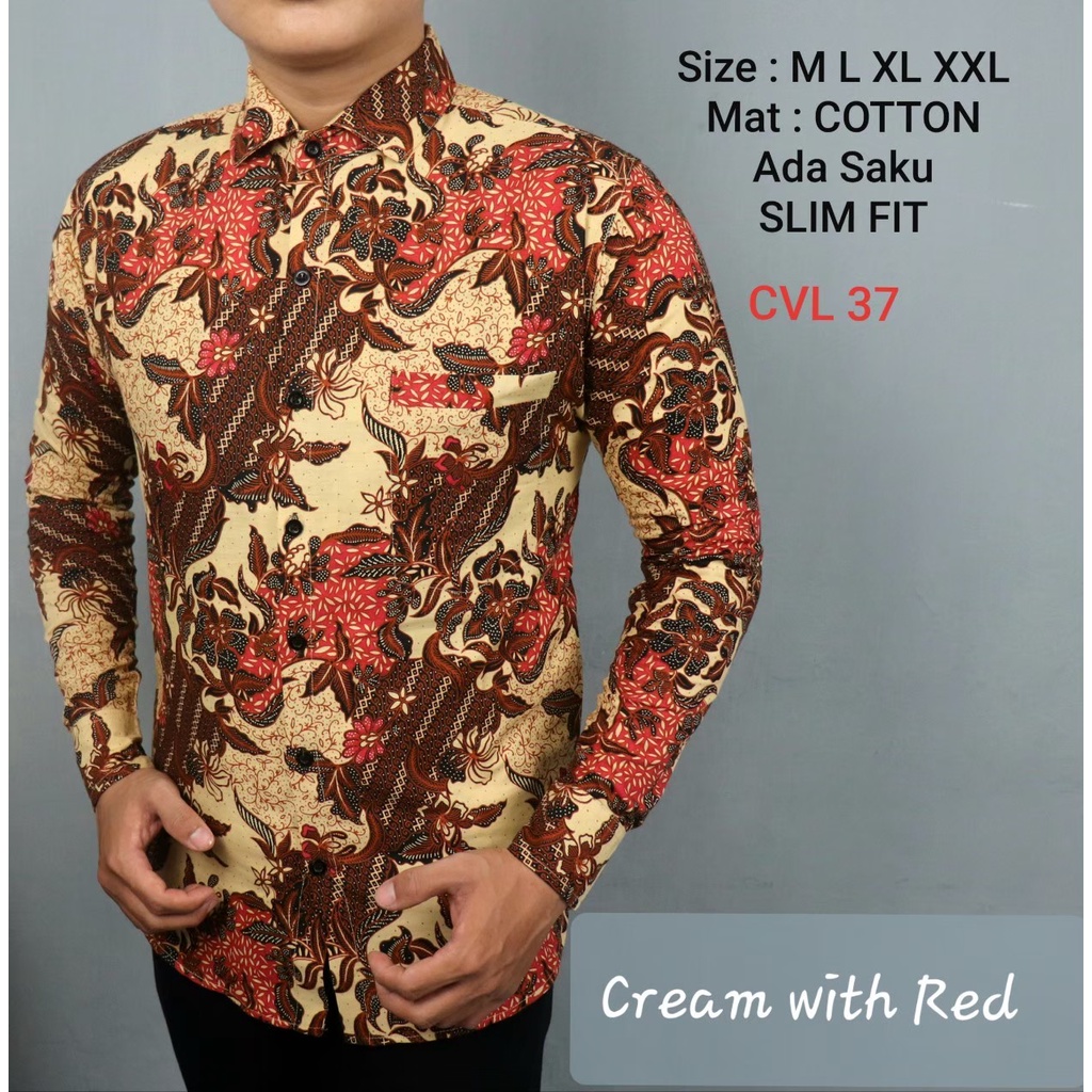 CEVASH SALE Cuci Gudang Baju Batik Pria Slimfit Kemeja Lengan Panjang Hem Slim Fit CVL 37