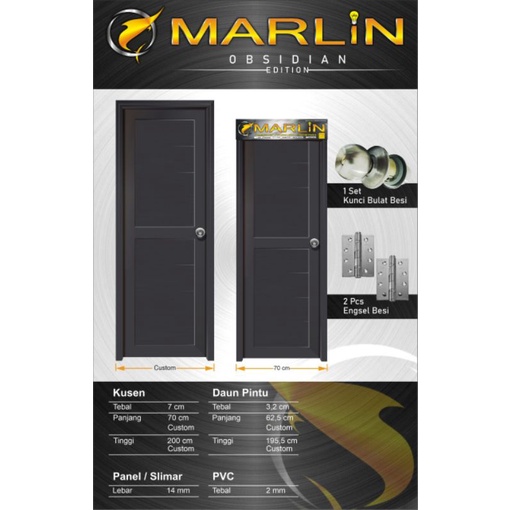 Pintu Kamar Mandi Platinum Marlin Hitam UPVC Tebal