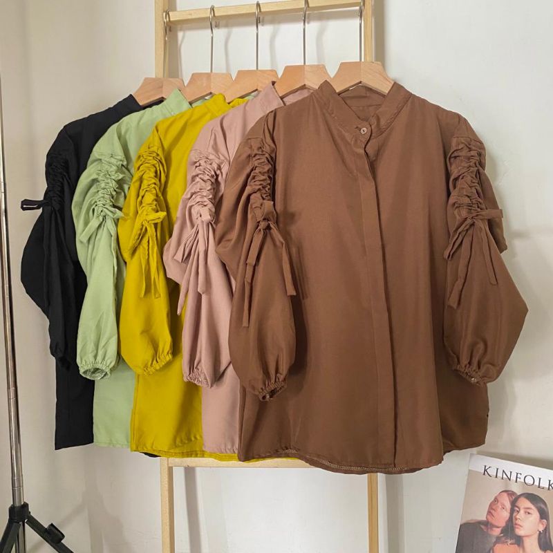 Melvin Top Blouse Rayon Lengan Serut