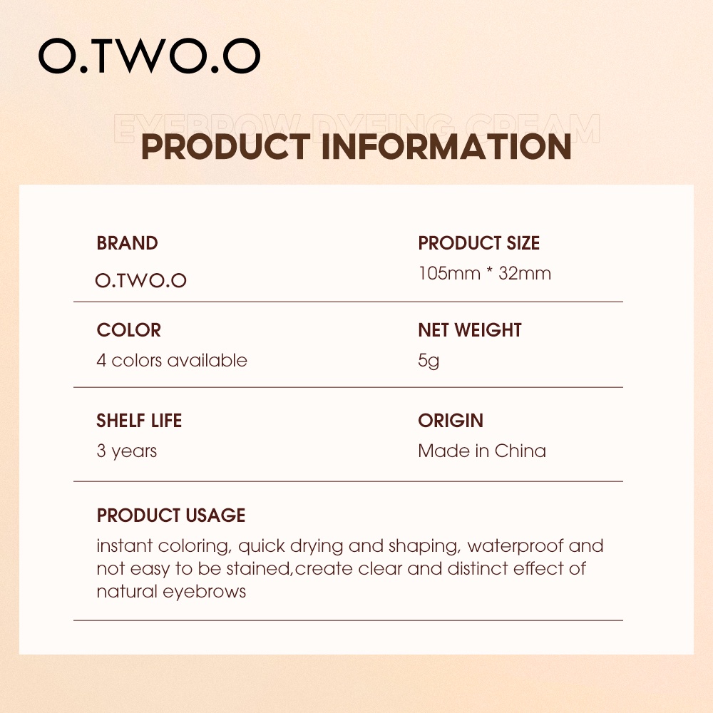 [100%ORIGINAL] O.TWO.O Waterproof eyebrow cream &amp; powder gel pomade with eyebrow brush Eyeliner smudge/SC029