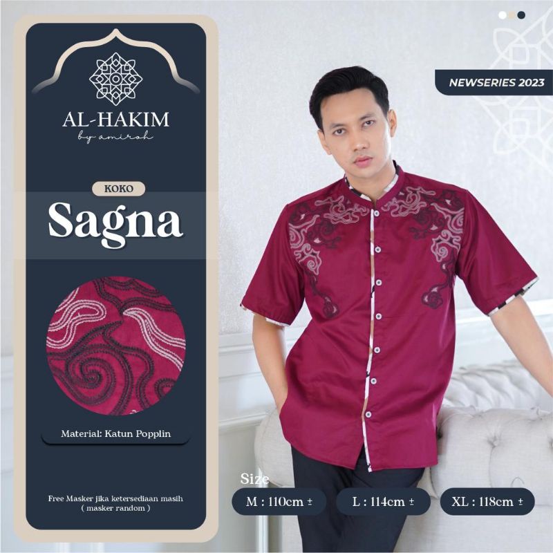 KOKO SAGNA ORI AL HAKIM BY AMIROH • Baju Koko Lengan Pendek | free masker