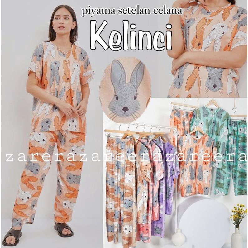 SETELAN CELANA KELINCI / ONE SET BANEZ / PIYAMA PANJANG LENGAN PENDEK / BUSUI RESLETING