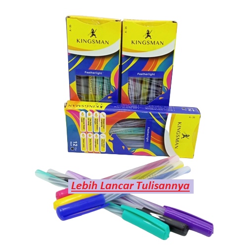 Pulpen Hitam Pen Ballpoint Bolpen Pena Kingsman Ulir isi 12 pcs Lancar Bagus