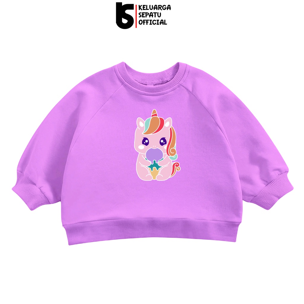 Sweater anak lucu cewe cowo sweater motif switer raglan ana karakter murah original sweater motif sablon unicorn