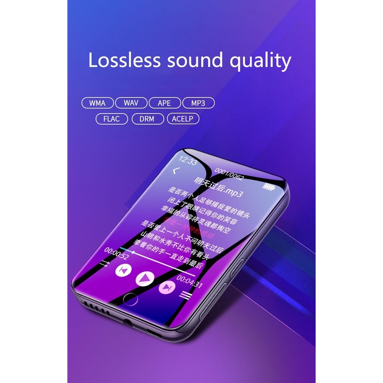 Ruizu Bluetooth MP3 Player DAP Touchscreen Lossless Audio 16GB - M7 - Black