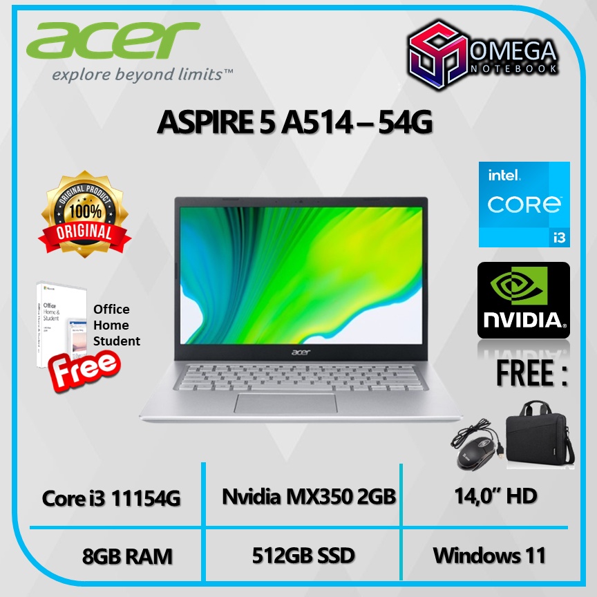 ACER Aspire 5 Slim A514 54G i3 1115G4 MX350 2GB 8GB 512GB SSD Win11+OHS 14&quot;