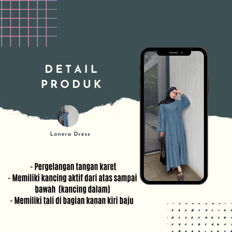 Baju Dress Wanita Dewasa Muslim Busui Lenora Polos Tali Samping Bahan Polo Linen Premium Size M L XL XXL Jumbo / Fashion Wanita Gamis Lebaran Kekinian