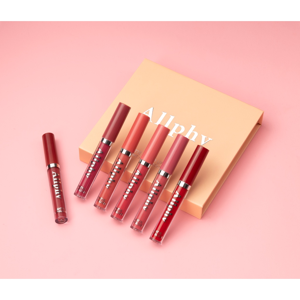 【box isi 6pcs】ALLPHV Lipstik paket 6 warna Makeup Set Matte Liquid Lipstick 6pcs Lip gloss Lipstik Matte Make Over Pelembap Bibir Lembut Tahan Lama Melembabkan