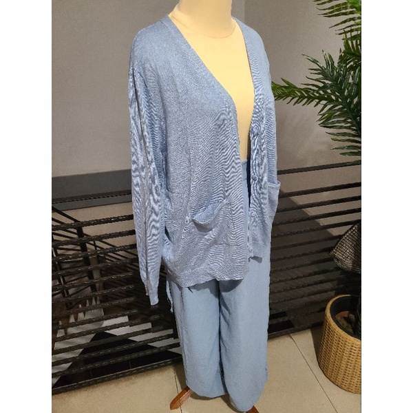 Cardigan sky blue wanita preloved pl big rajut knit jumbo semi long