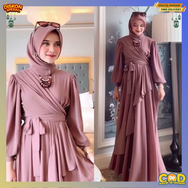 Gamis Pesta Busana Muslimah Baju Ghamis Taura Jumbo Maxy Wanita Perempuan Dewasa Mewah Midi Dress Sy