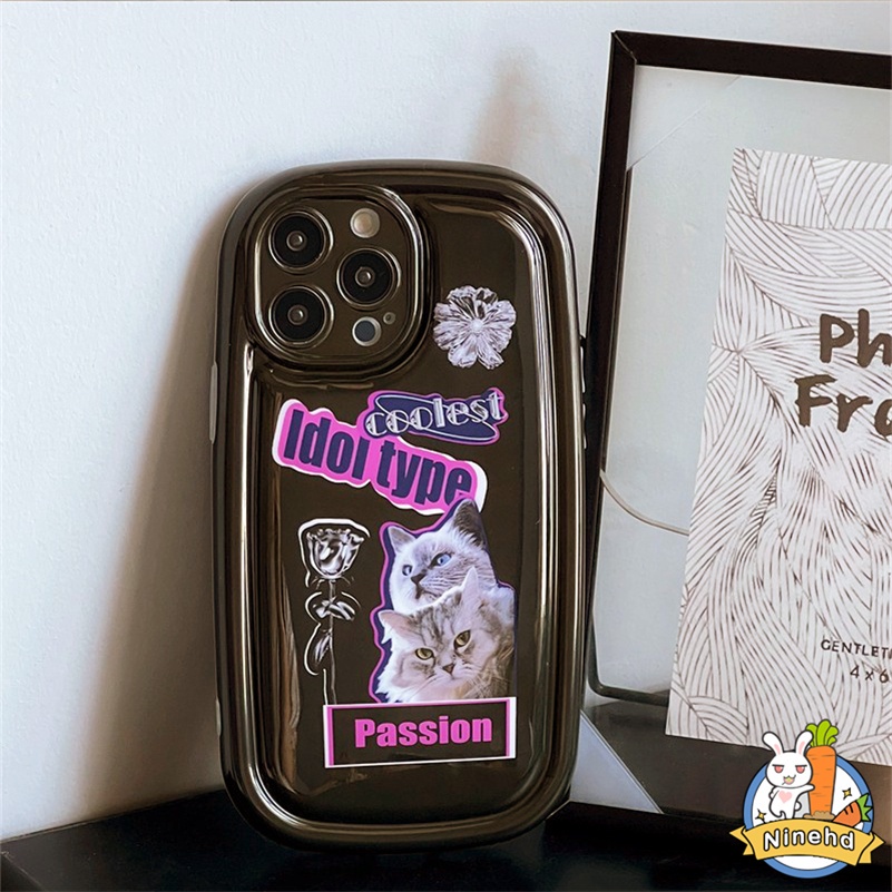 IPHONE Casing Kompatibel Untuk Iphone14 13 12 11 Pro Max X Xr Xs Max8 7 6 6s Plus SE Bantalan Udara Kucing Mawar Gelap Canggih Casing Ponsel Perlindungan Kamera Shockproof Soft Case Cover Pelindung