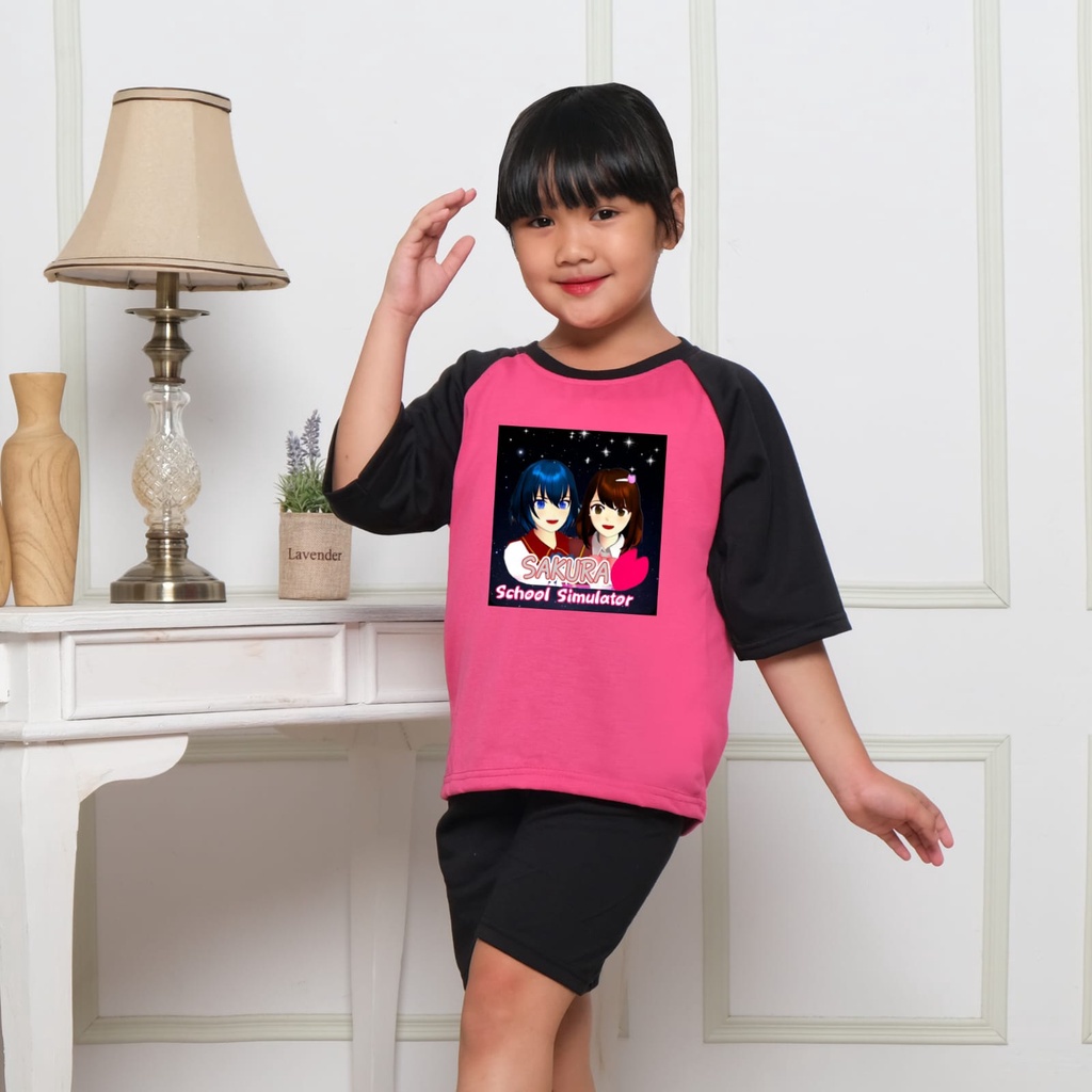 Hzl_outfit Setelan Baju Sakura Starnight Anak Perempuan Lengan 3/4 Celana Pendek S.M.L.XL BAYAR COD