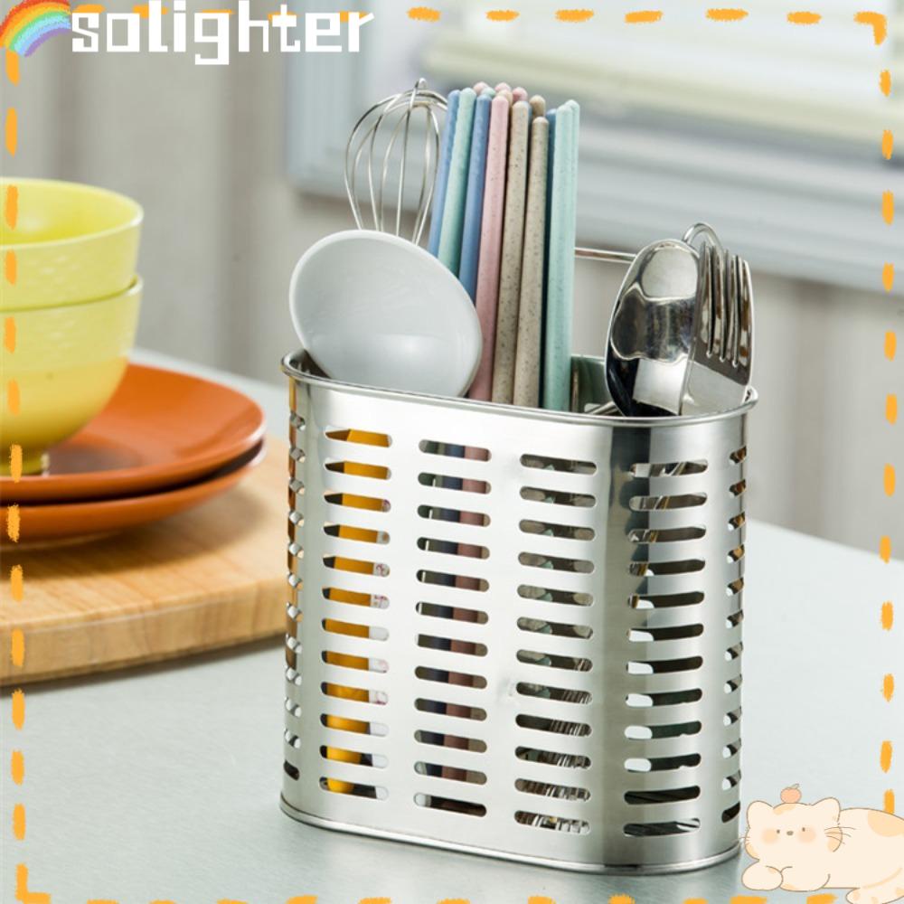 Solighter Stainless Steel Chopstick Holder Punch Free Kotak Penyimpanan Alat Dapur Sendok Garpu Pengering Drainer Rak